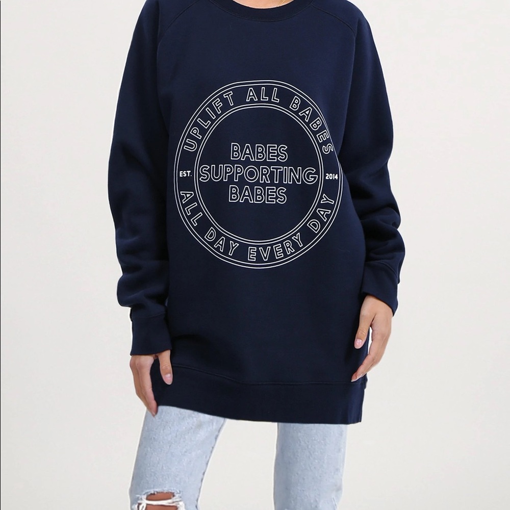 "UPLIFT ALL BABES" Big Sister Crew Neck Sweatshirt | Navy